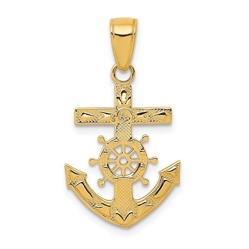 14k Yellow Gold Reversible Mariner's Cross Necklace - 20 Inch